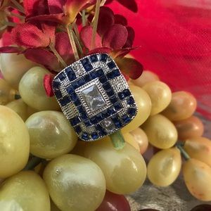 Blue White Crystal Deco Style Ring